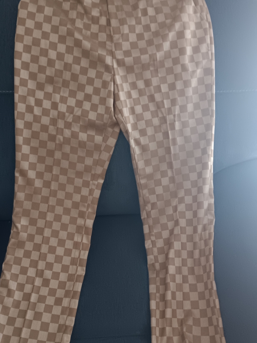Checkerboard Print Women Pantsuit in Beige